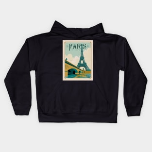 Paris France Eiffel Tower on Seine River Art Print Kids Hoodie